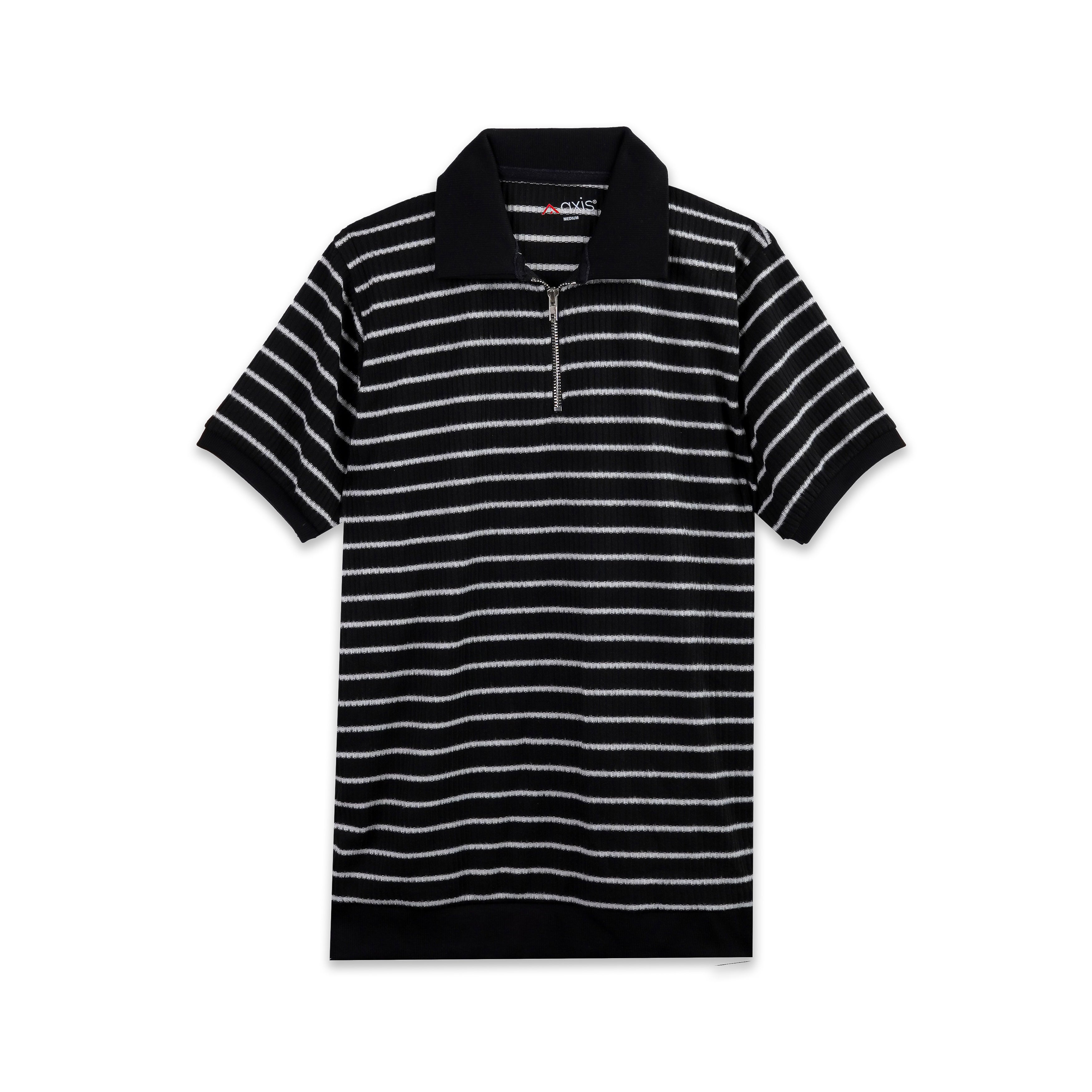 Ribbed Knit Zip Polo