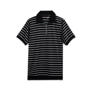 Ribbed Knit Zip Polo