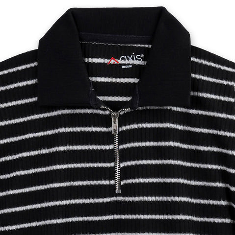 Ribbed Knit Zip Polo