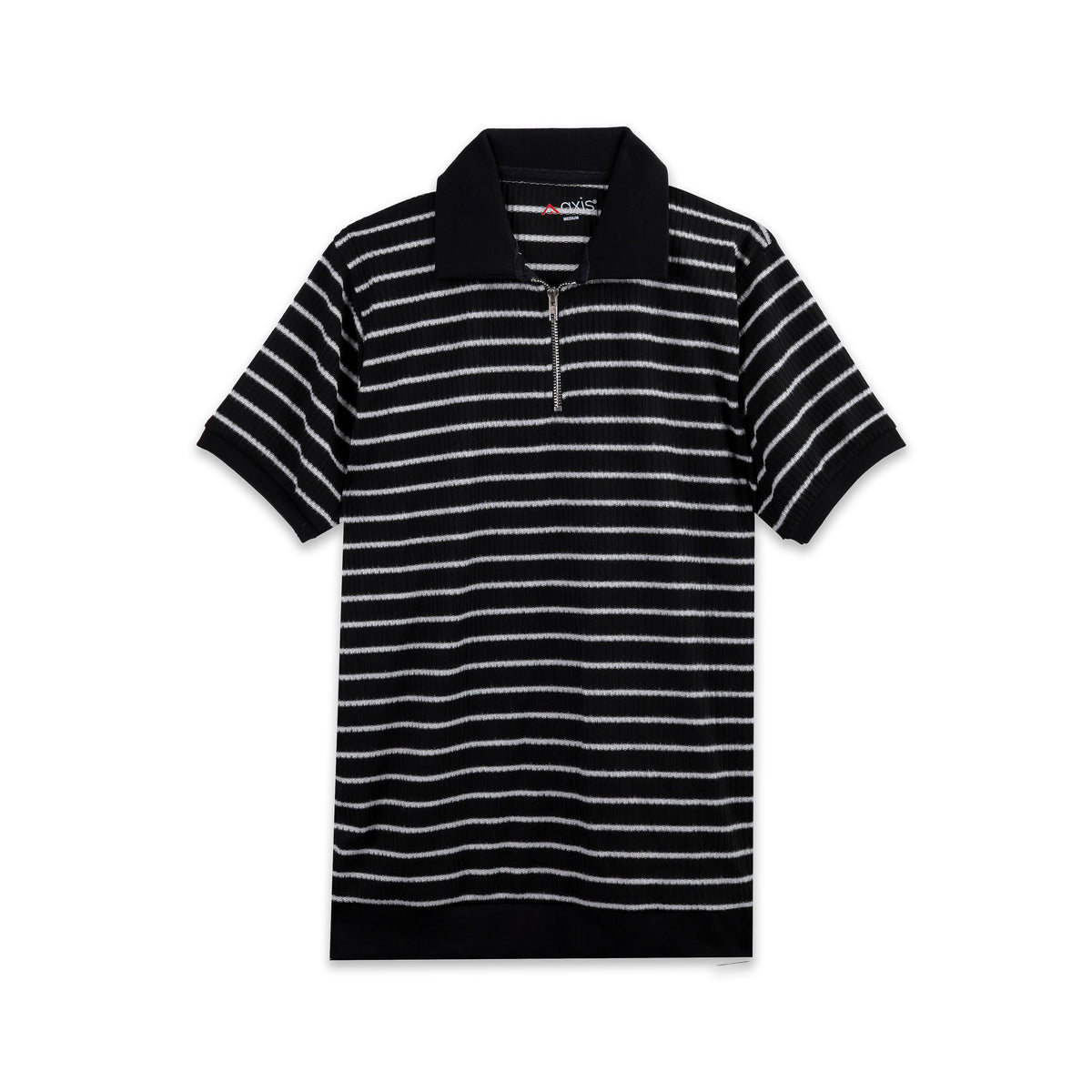 Ribbed Knit Zip Polo