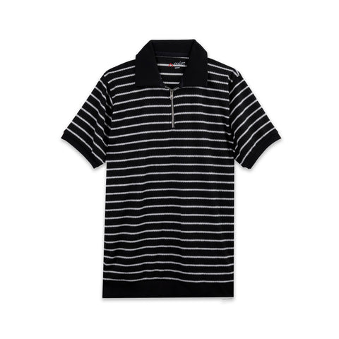 Ribbed Knit Zip Polo