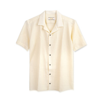 Cream Textured Cuban Collar Shirt