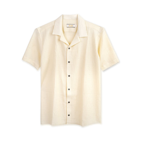 Cream Textured Cuban Collar Shirt