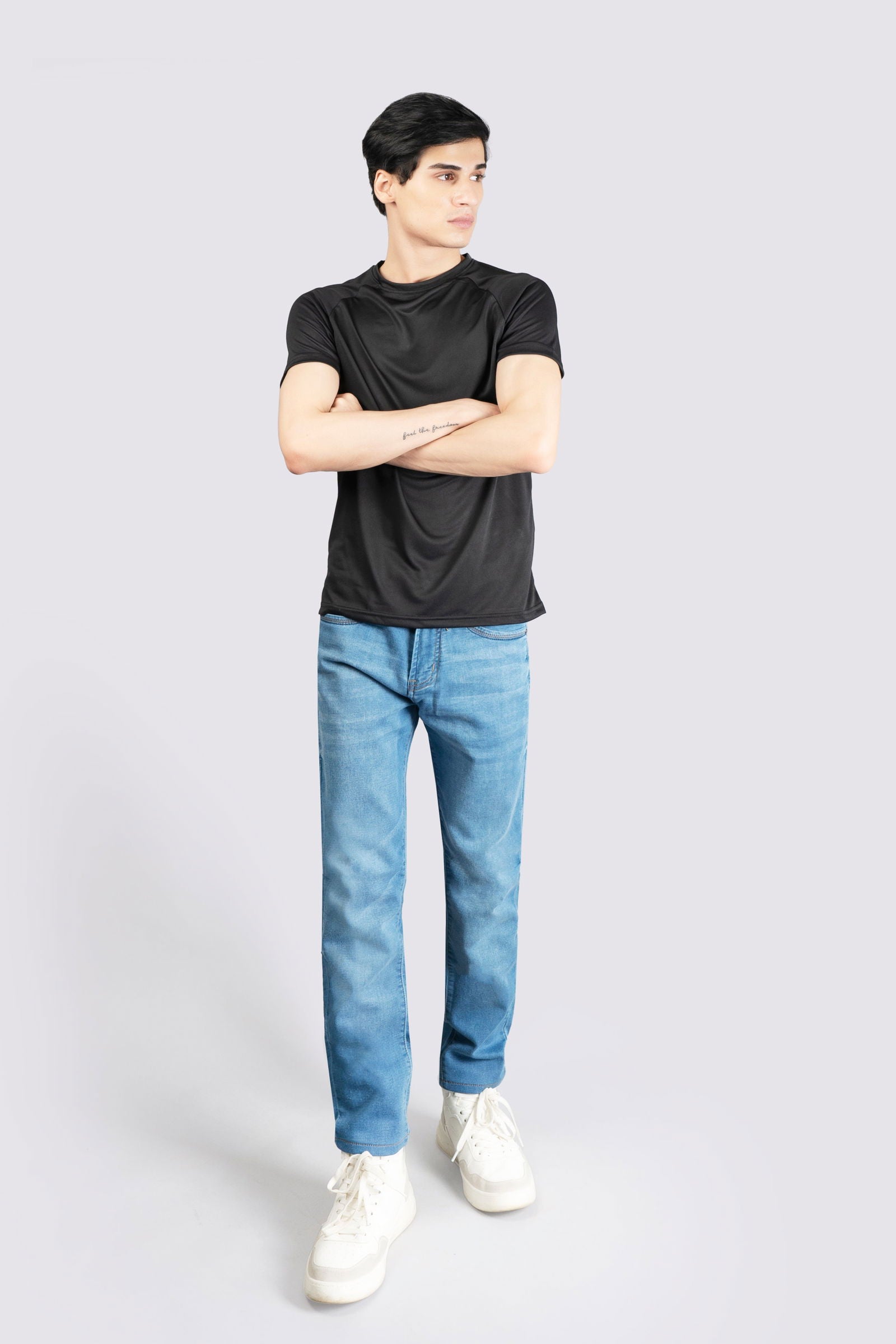 Knitted Regular Stretch Ice Blue Jeans - The Axis Clothing