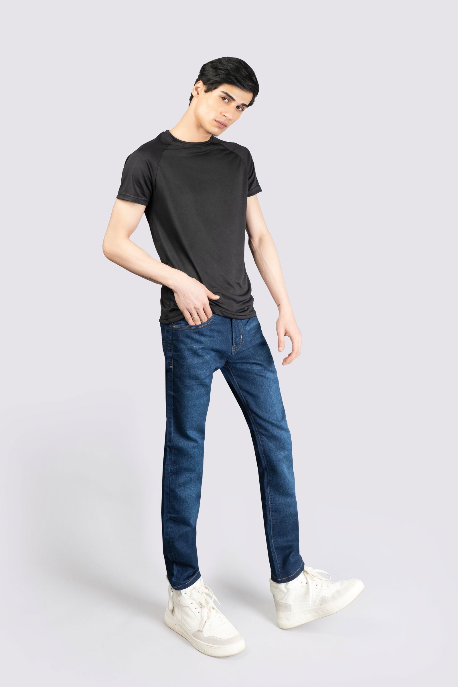 Knitted Regular Stretch Navy Blue Jeans - The Axis Clothing