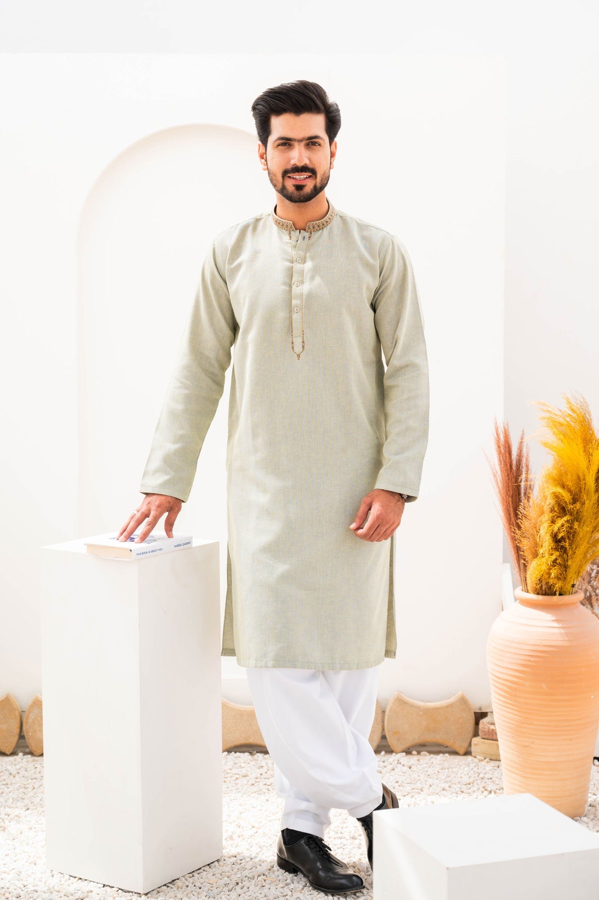 Sea Green Embroidered Kurta - The Axis Clothing