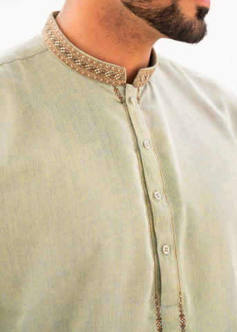 Sea Green Embroidered Kurta - The Axis Clothing