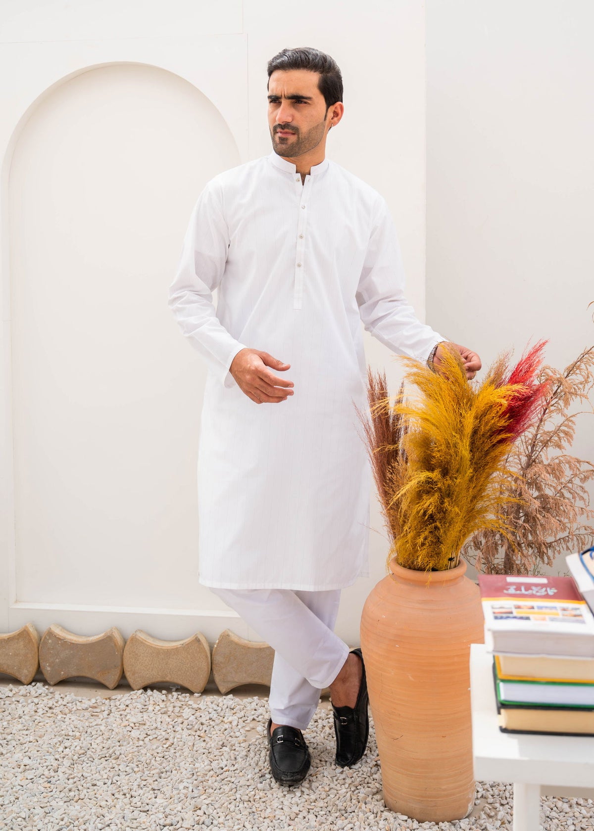 White Lining Premium Kurta - The Axis Clothing