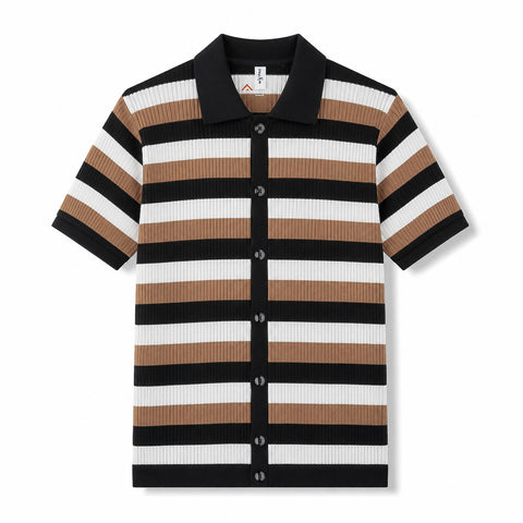 Luxury Striped Button-Down Polo