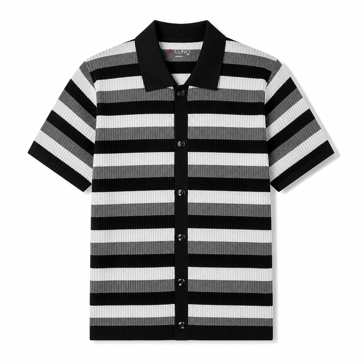 Monochrome Striped Button-Down Polo