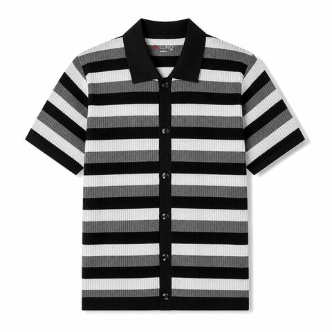 Monochrome Striped Button-Down Polo