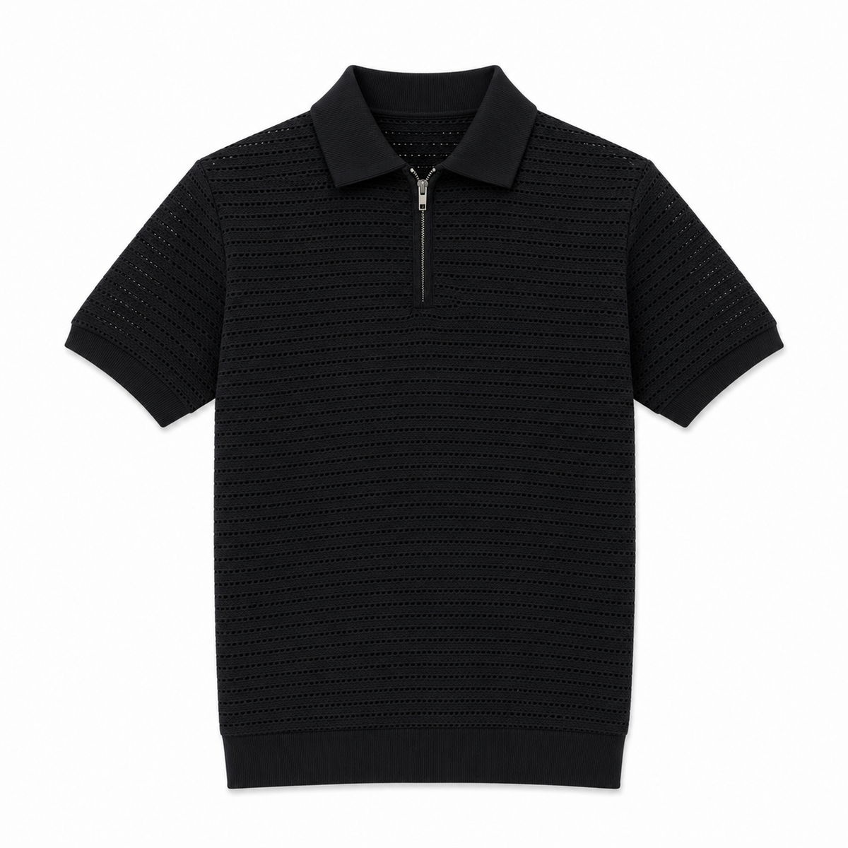 Black Knit Zip Polo