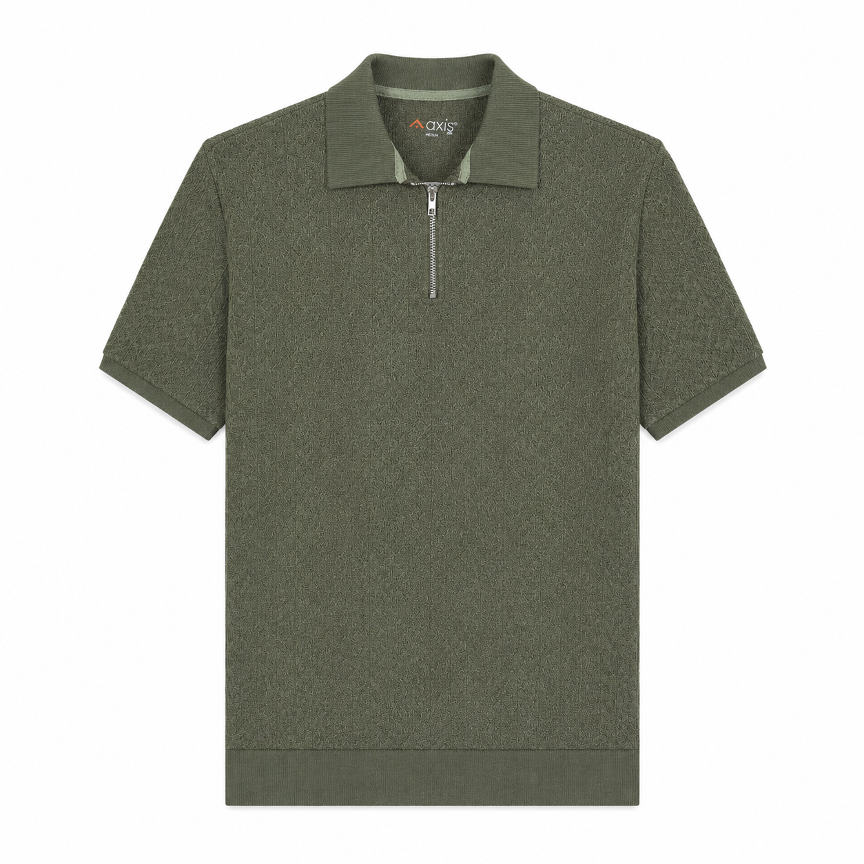 Textured Olive Zipper Polo
