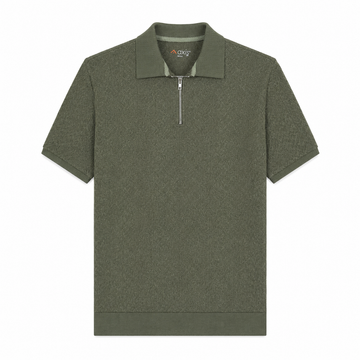 Textured Olive Zipper Polo