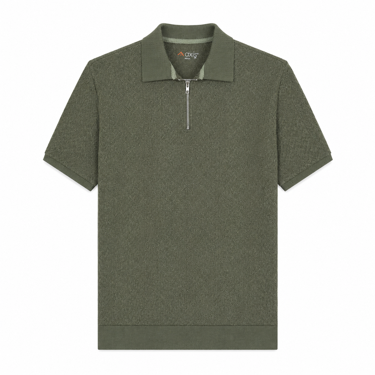 Textured Olive Zipper Polo