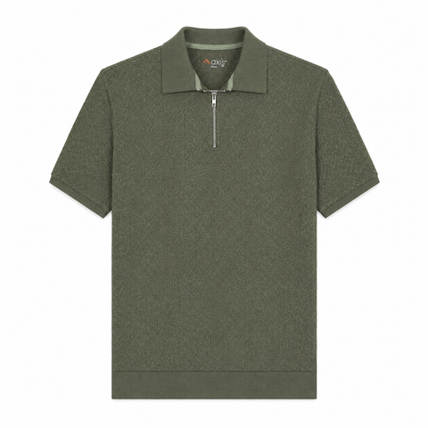 Textured Olive Zipper Polo