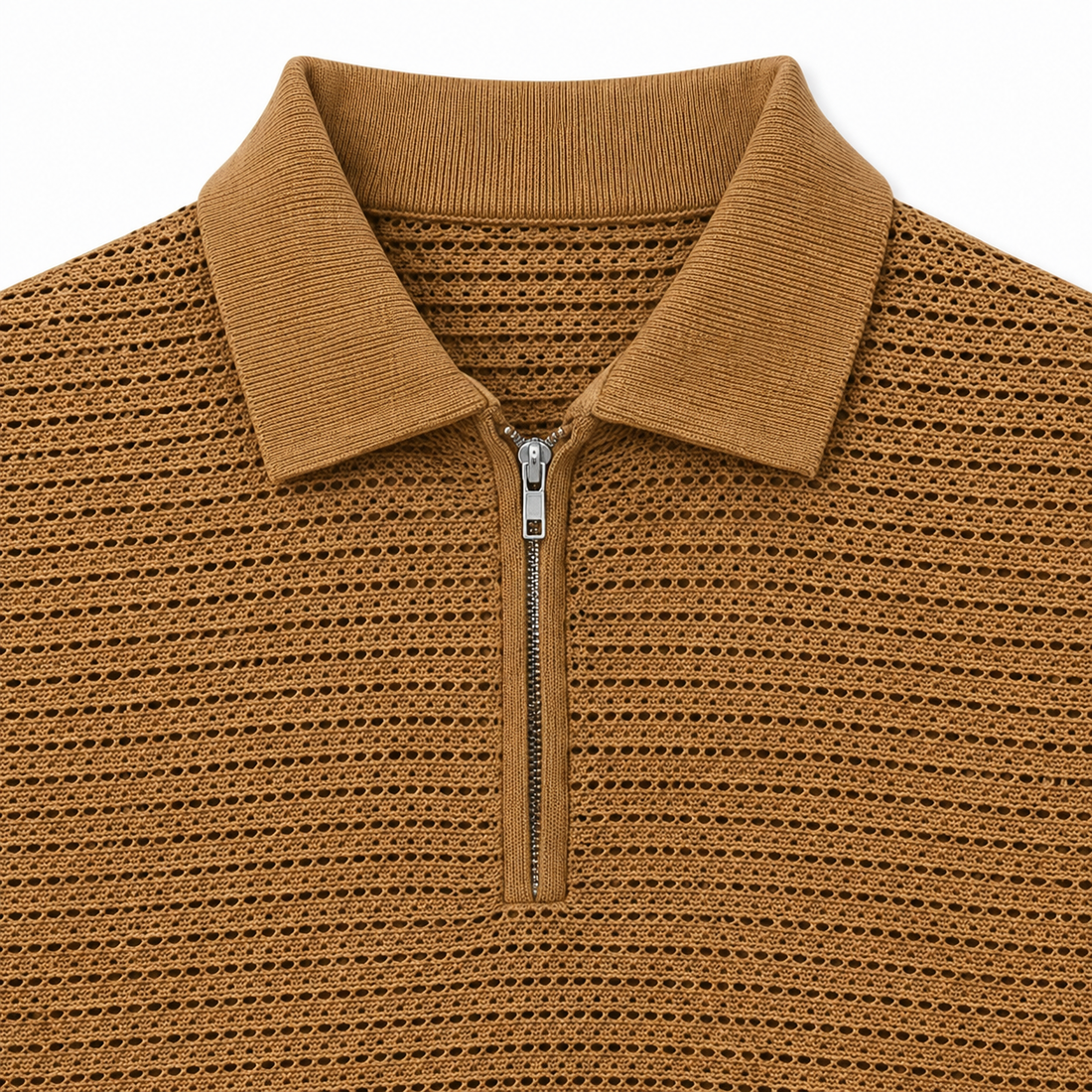 Camel Knit Zip Polo