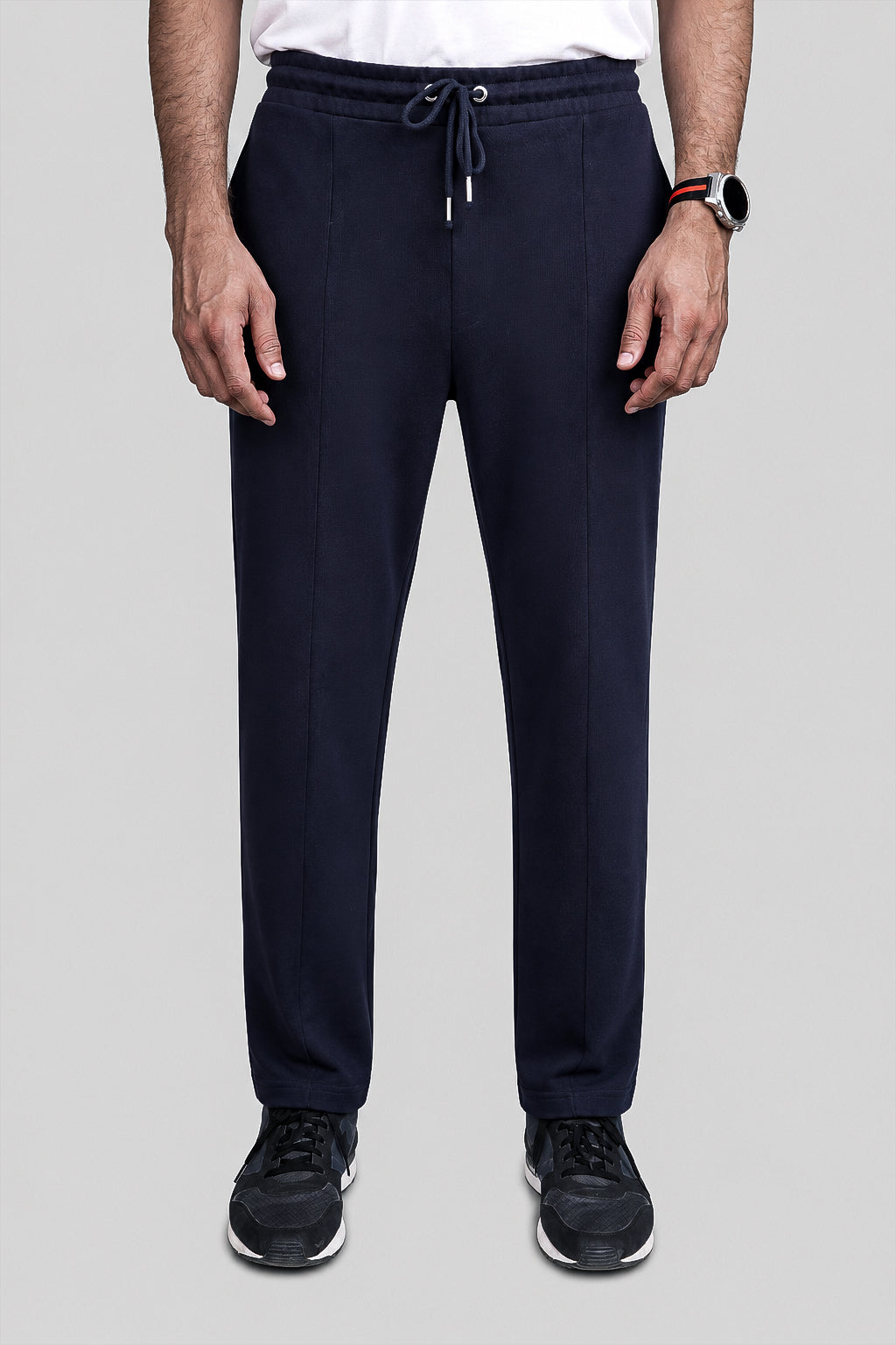 Navy Blue Pinstripe Terry Trousers