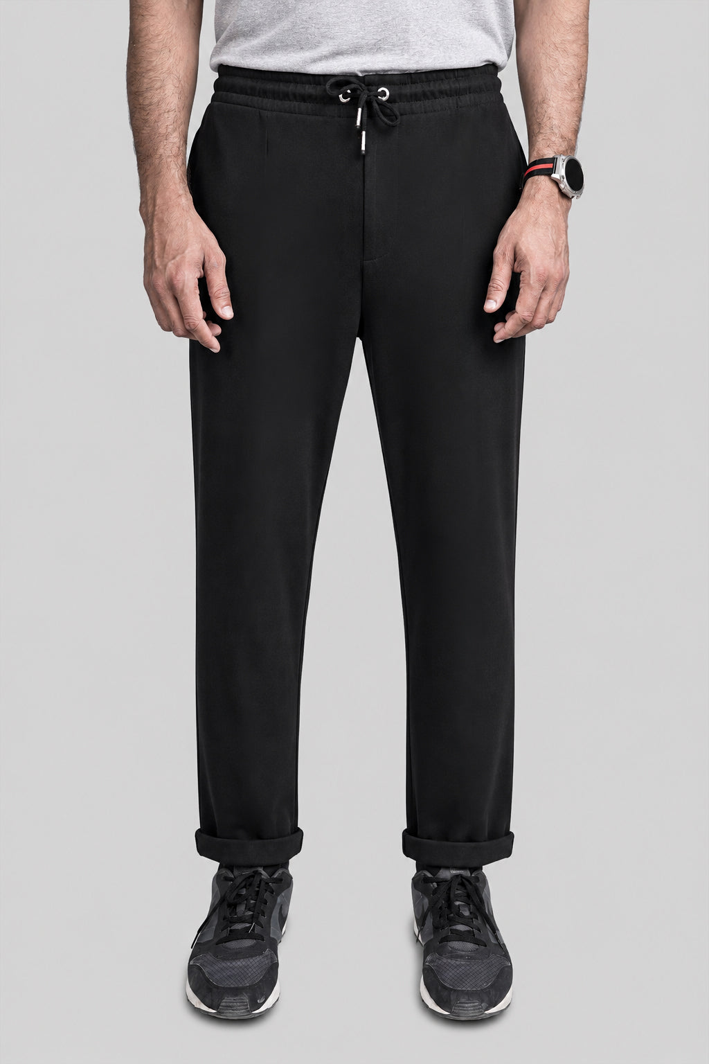 Black Folded Terry Trousers