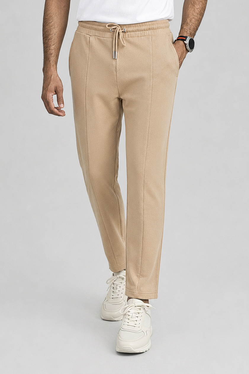 Sand Beige Pinstripe Terry Trousers