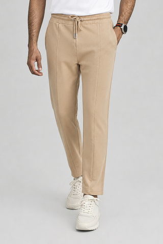 Sand Beige Pinstripe Terry Trousers