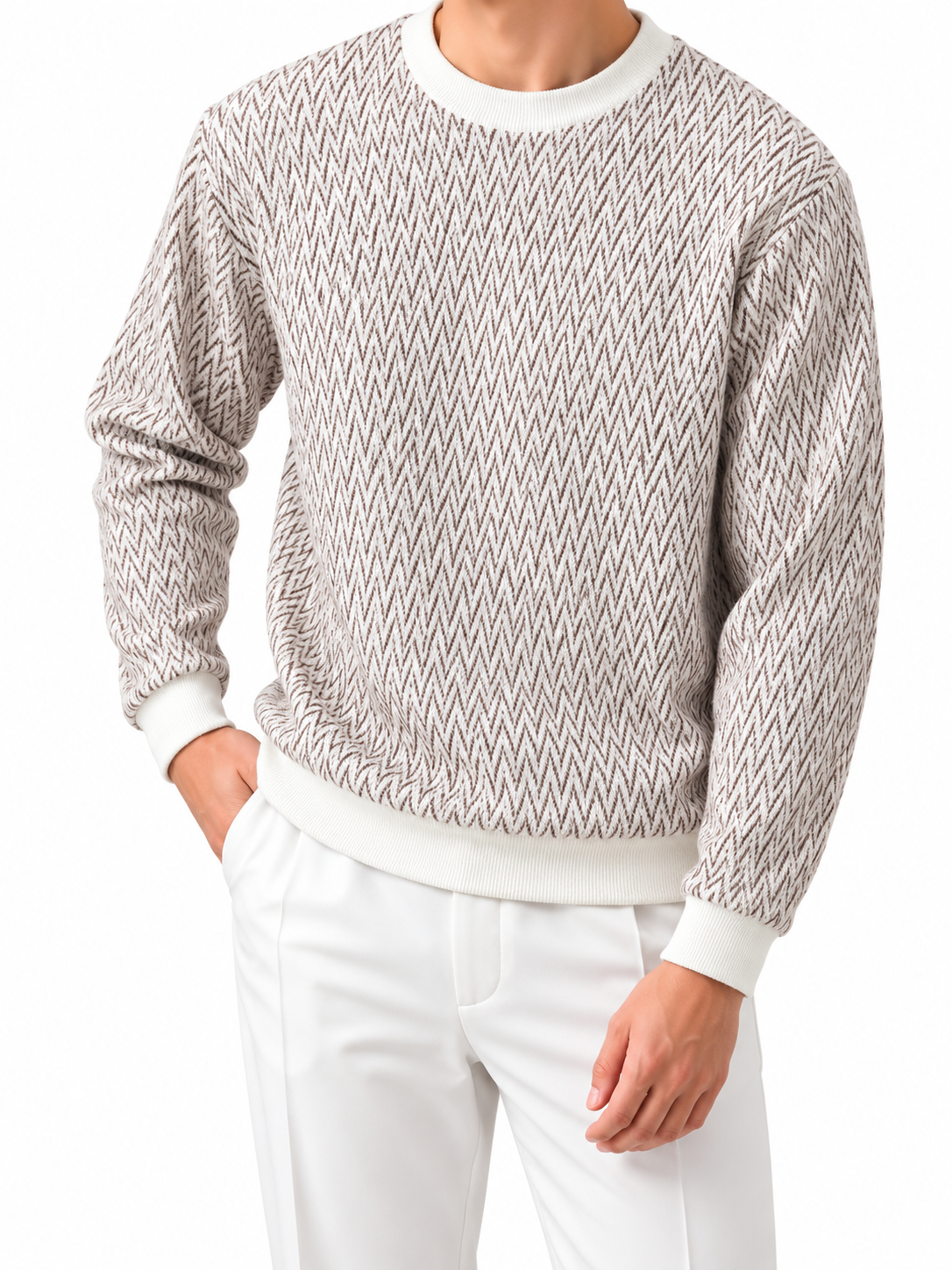 Cream & Taupe Chevron Textured Sweatshirt
