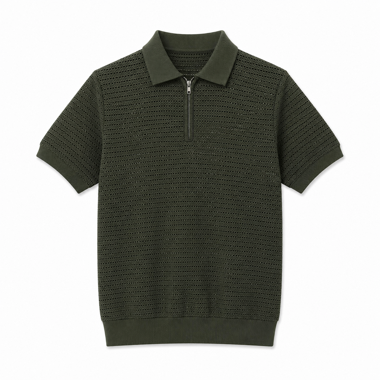 Olive Knit Zip Polo