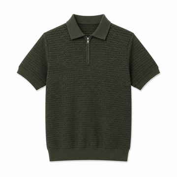 Olive Knit Zip Polo