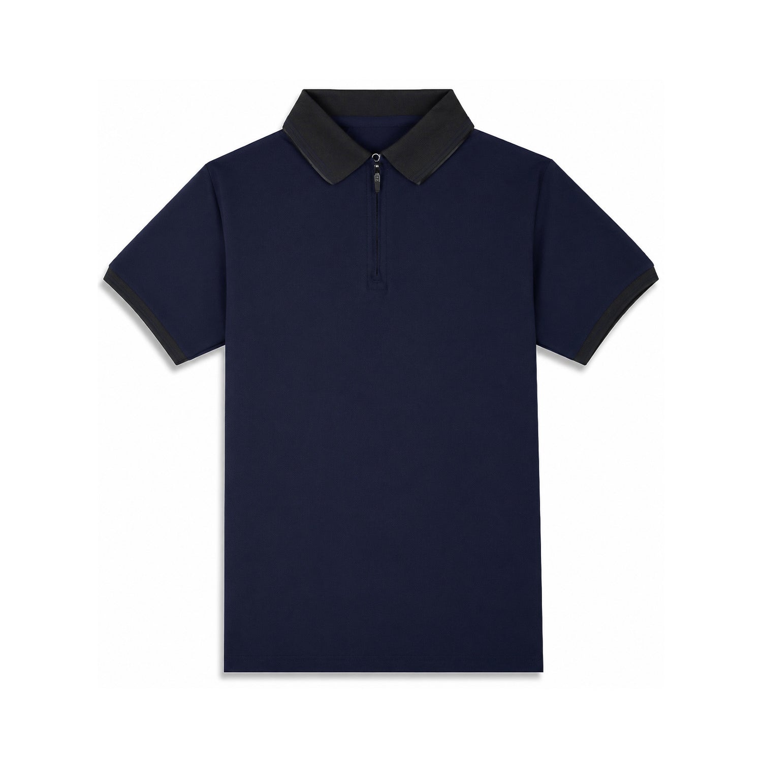 Navy Blue Zip Polo T-Shirt with Black Collar