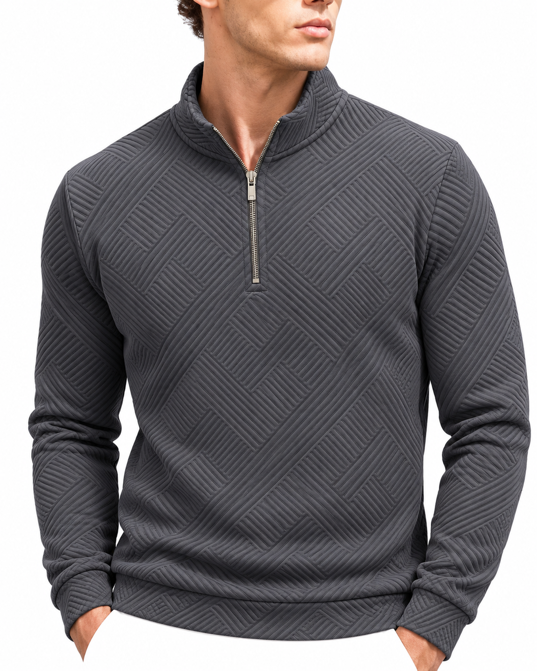 Grey Textured Quarter-Zip Pullover