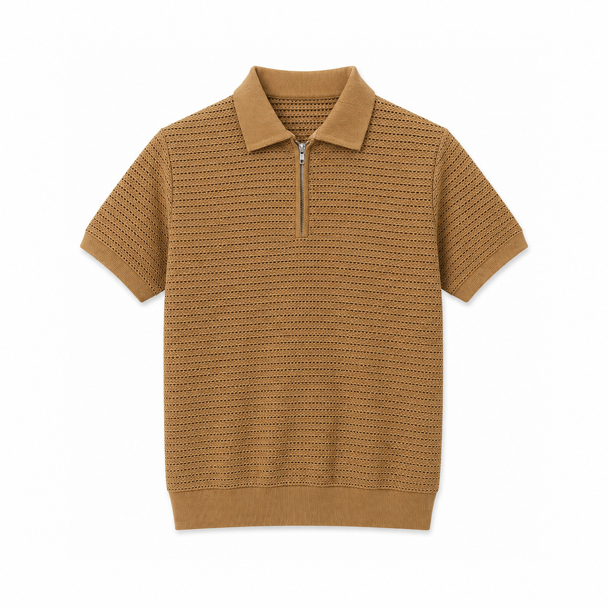 Camel Knit Zip Polo