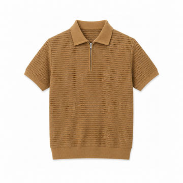 Camel Knit Zip Polo