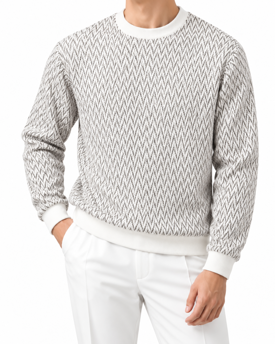 Ivory & Grey Chevron Textured Sweatshirt