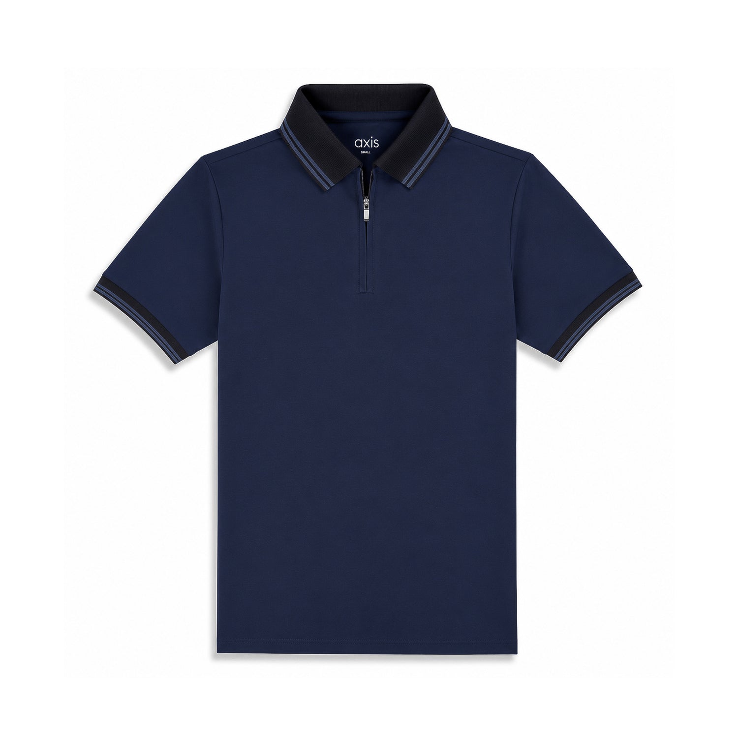 Navy Blue Cool Dry Fit Zip Polo T-Shirt