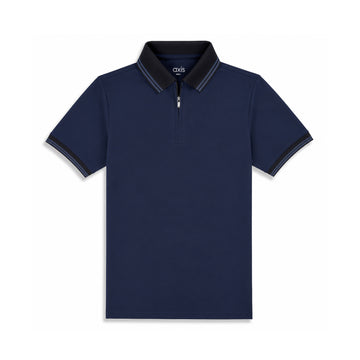 Navy Blue Cool Dry Fit Zip Polo T-Shirt