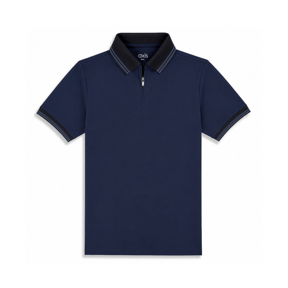 Navy Blue Cool Dry Fit Zip Polo T-Shirt