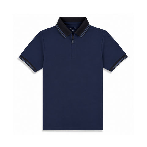 Navy Blue Cool Dry Fit Zip Polo T-Shirt