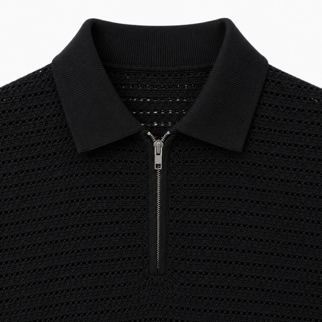Black Knit Zip Polo