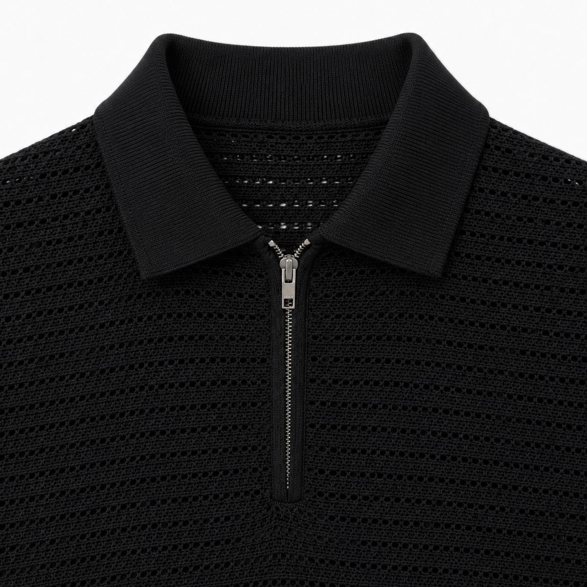 Black Knit Zip Polo