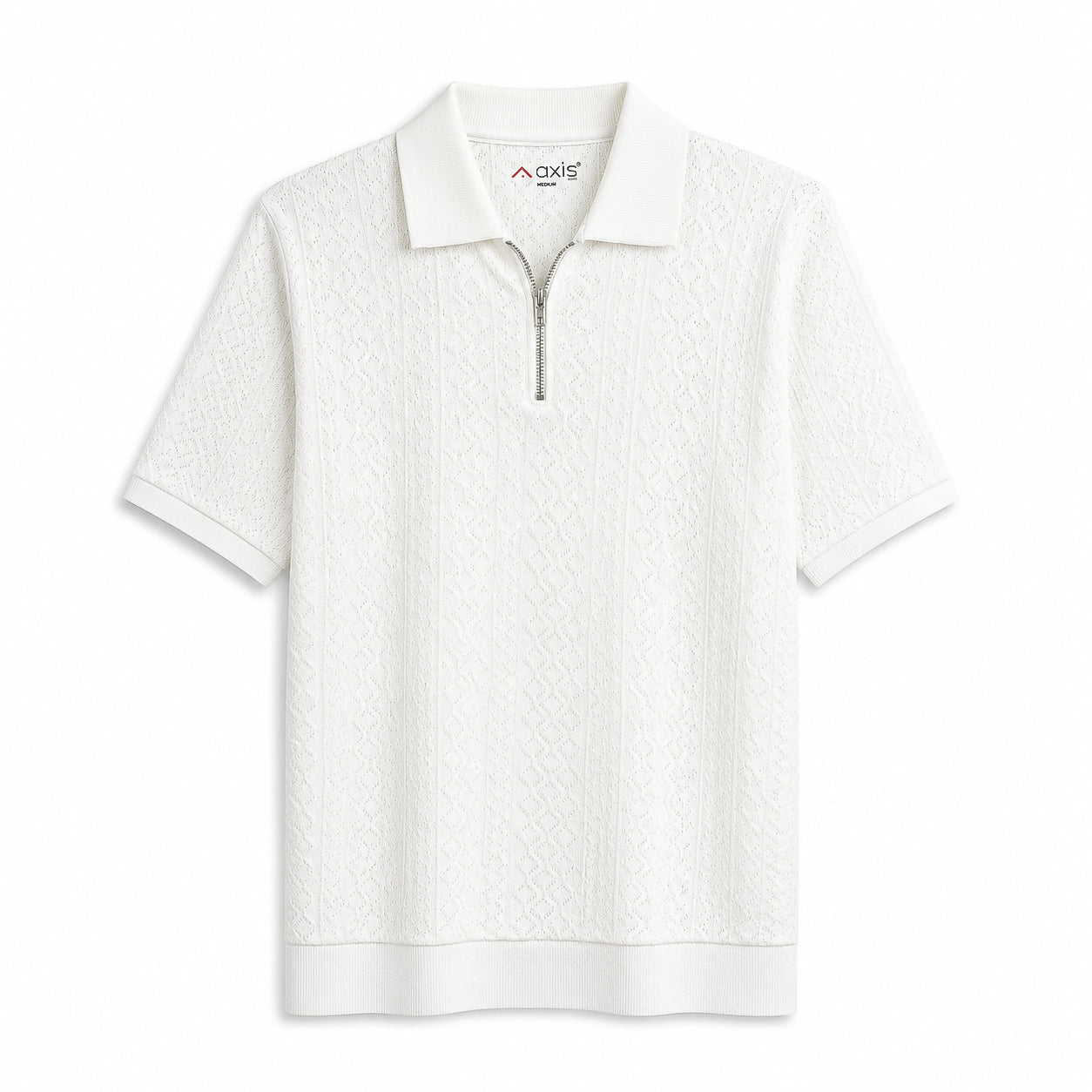 Textured White Zipper Polo