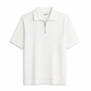 Textured White Zipper Polo