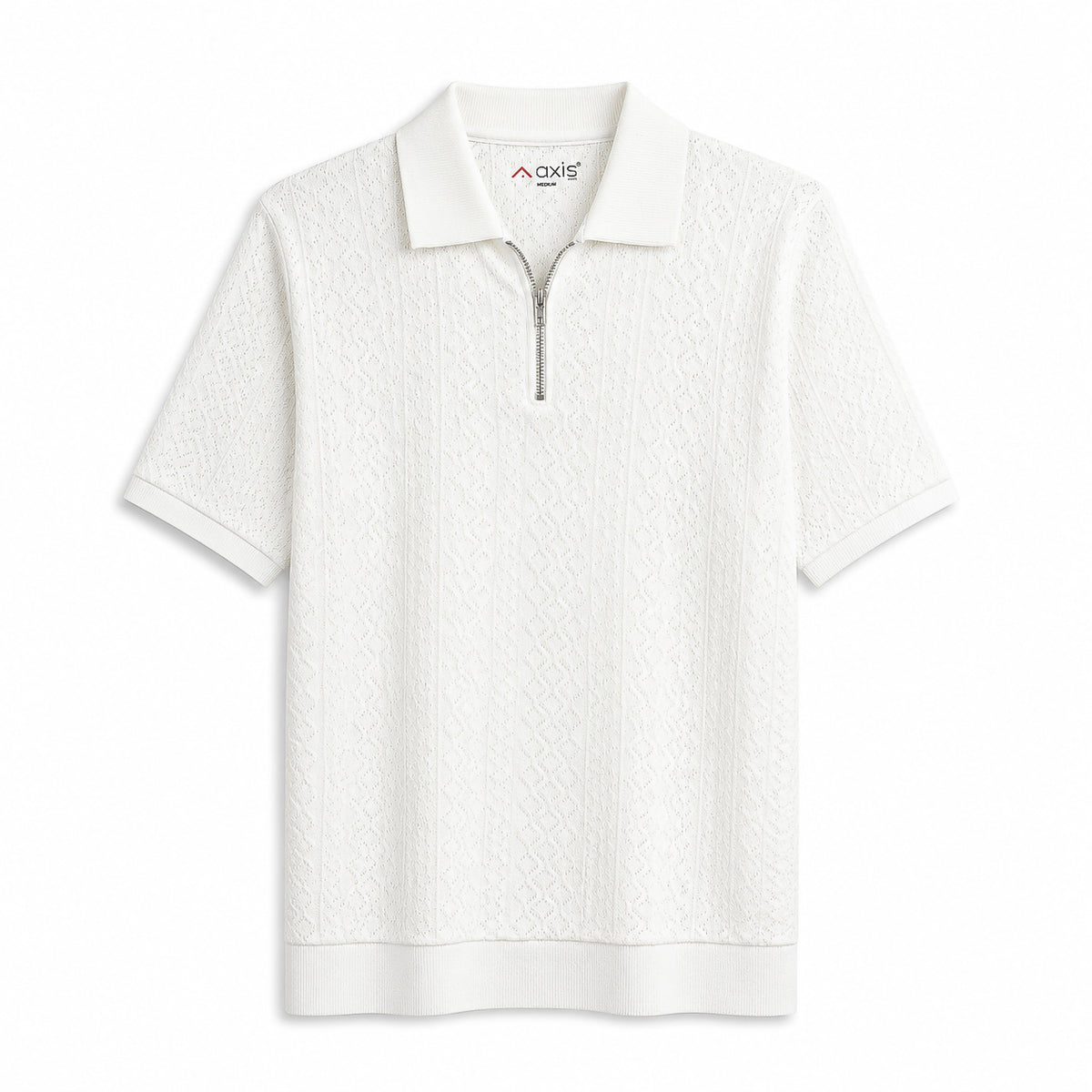 Textured White Zipper Polo