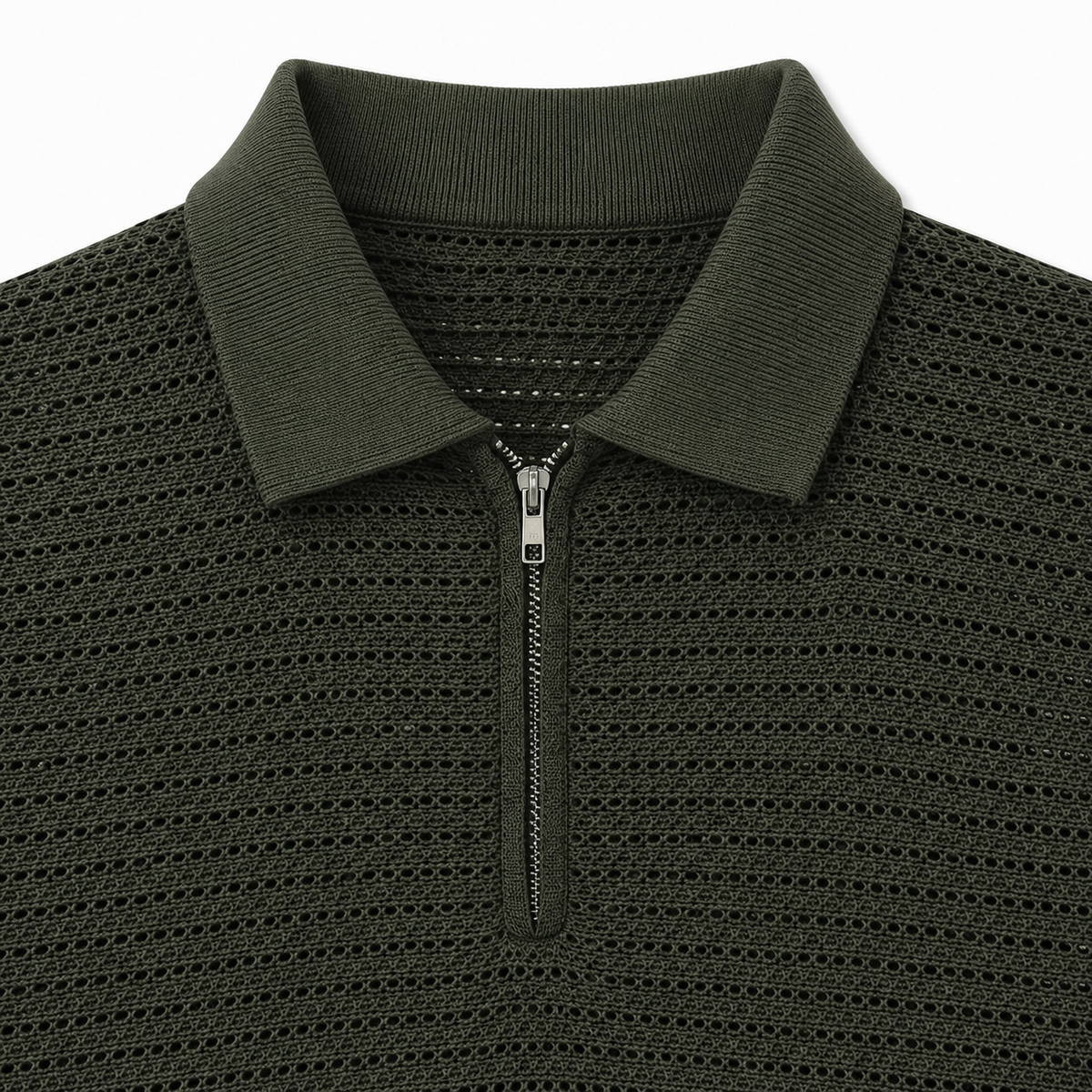Olive Knit Zip Polo