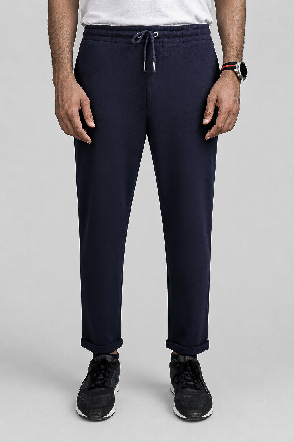 Navy Blue Folded Terry Trousers