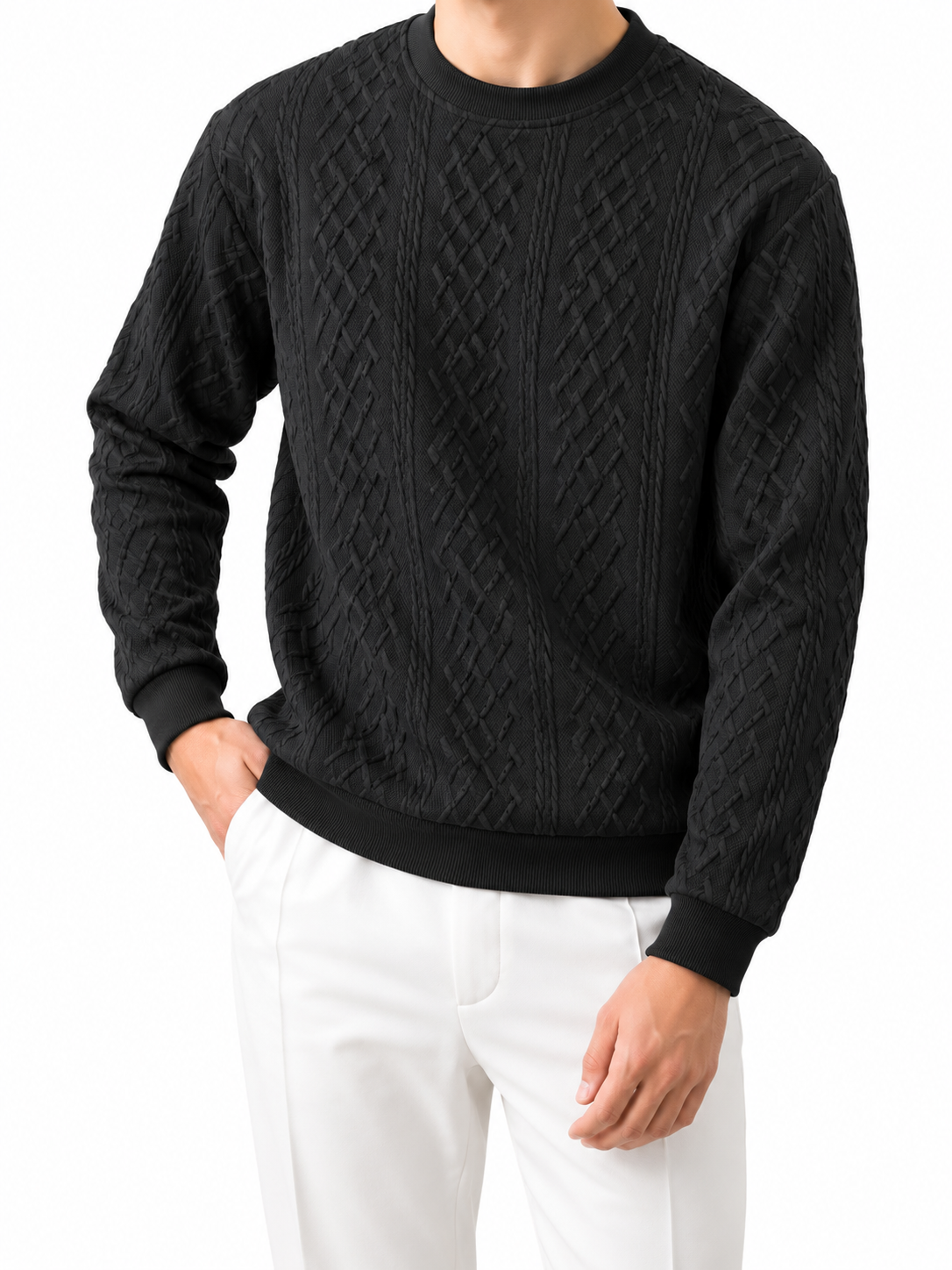 Black Geometric Textured Sweatshirt
