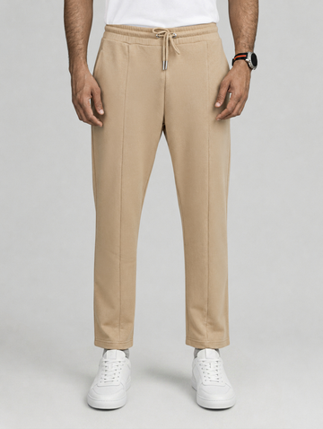 Sand Beige Pinstripe Terry Trousers